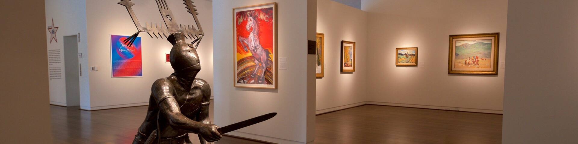 Fred Jones Jr. Museum of Art showing interior views, a statue or sculpture and art