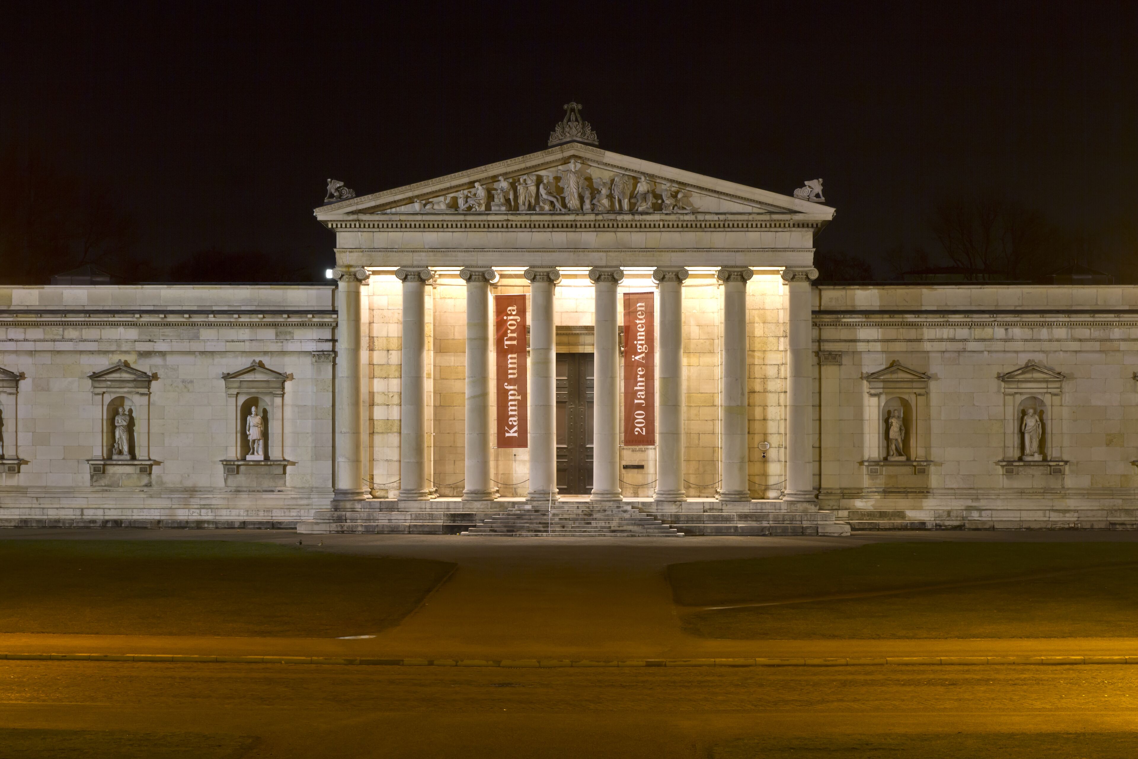 The historic Glyptothek museum in Munich, Germany, at night