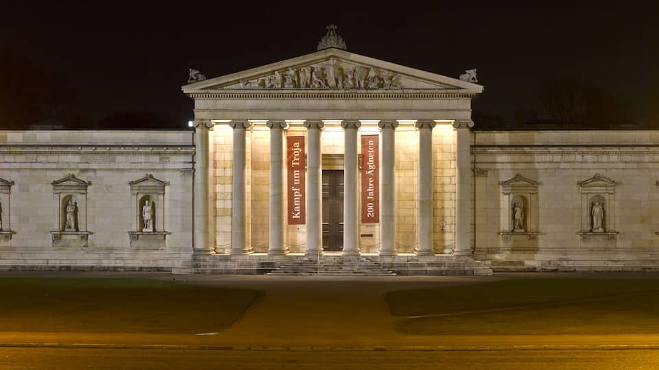 The historic Glyptothek museum in Munich, Germany, at night