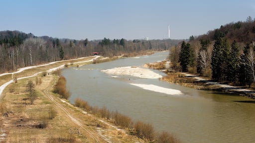 River Isar from Grosshesseloher Bruecke, Munich, Germany