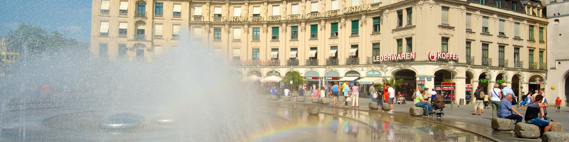 Karlsplatz - Stachus featuring a fountain, a city and heritage architecture