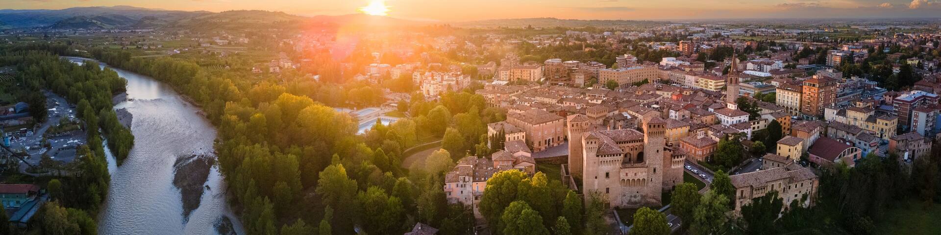 aerial view of Vignola and its castle, Modena, Emilia Romagna, Italy