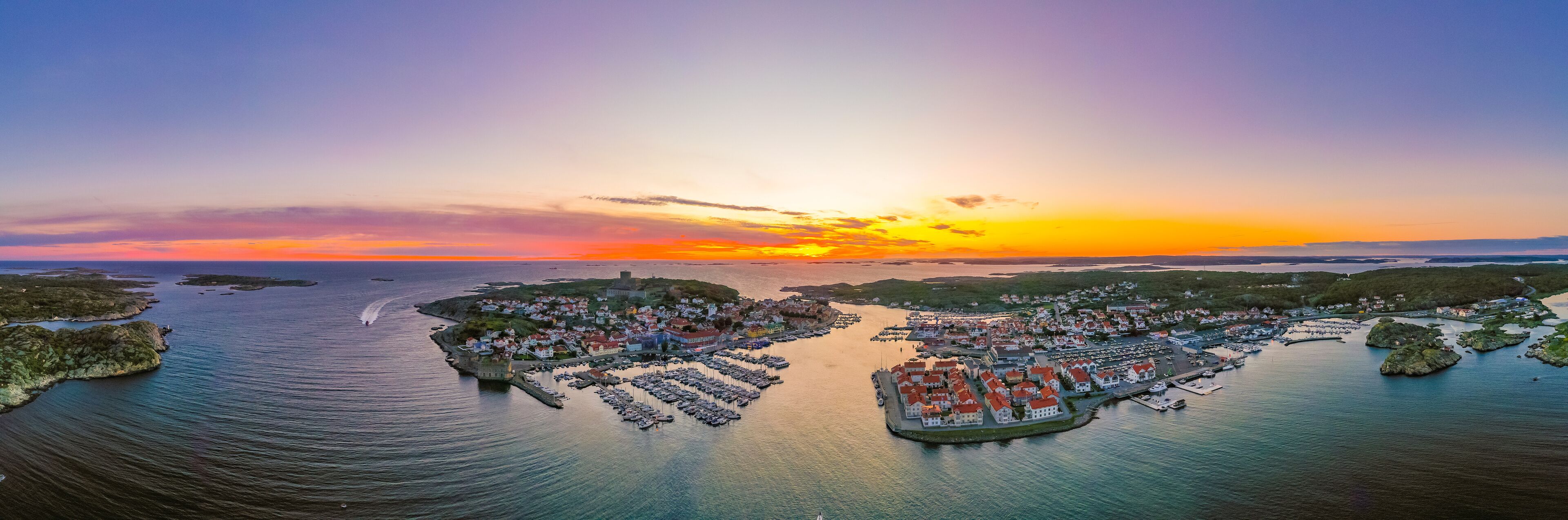 Sunset view of Swedish town Marstrand