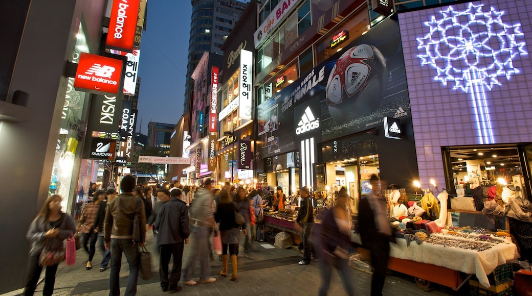 Myeongdong featuring shopping, street scenes and a city