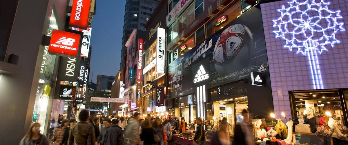 Myeongdong featuring shopping, street scenes and a city