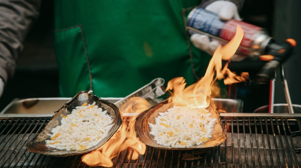 Myeong-dong which includes markets and food