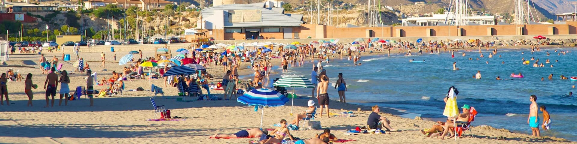 Campello Beach which includes swimming, a sandy beach and a bay or harbor