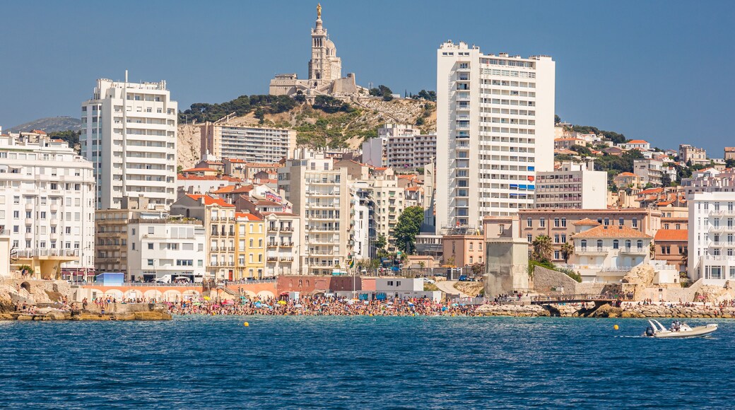 Plage des Catalans beach in Marseille seen from the Mediterranean sea