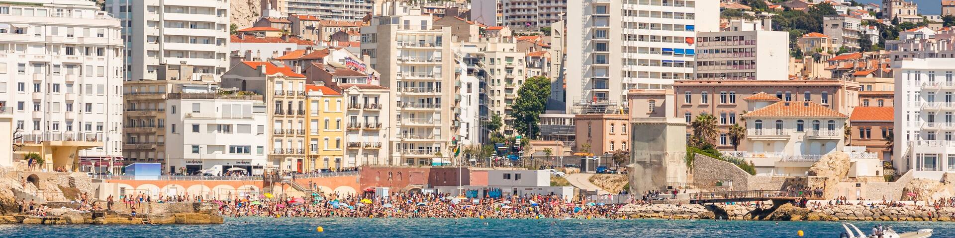 Plage des Catalans beach in Marseille seen from the Mediterranean sea