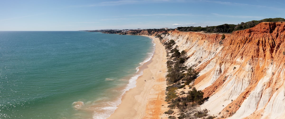 Praia da FaleÌsia beach cliffs aerial Algarve Portugal 2