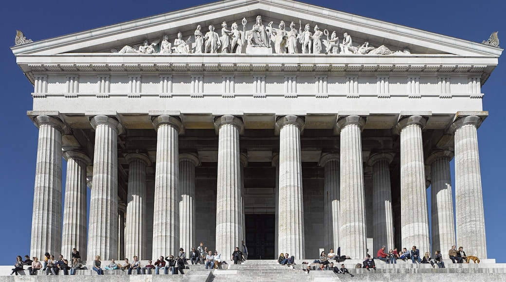 Walhalla Temple which includes heritage architecture as well as a large group of people
