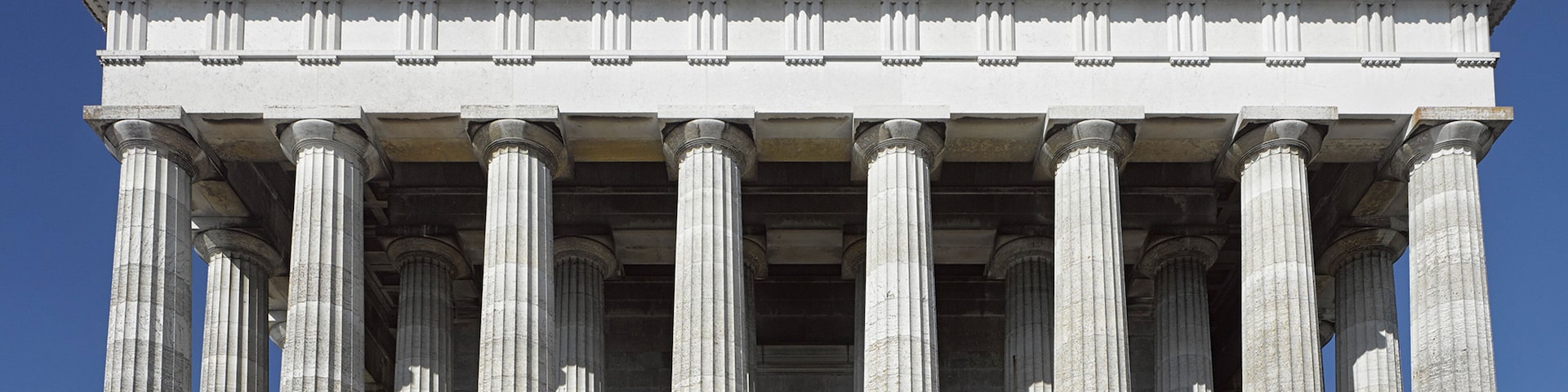 Walhalla Temple which includes heritage architecture as well as a large group of people