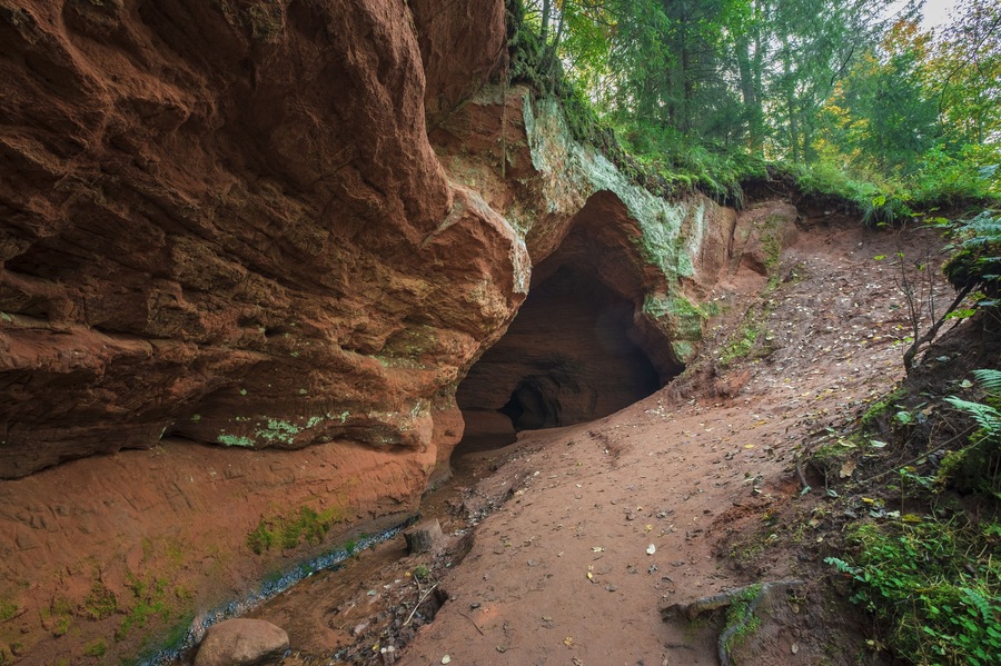 Natural cave in the park at the Rozhdestveno estate, near the town of Gatchina in the Leningrad region
