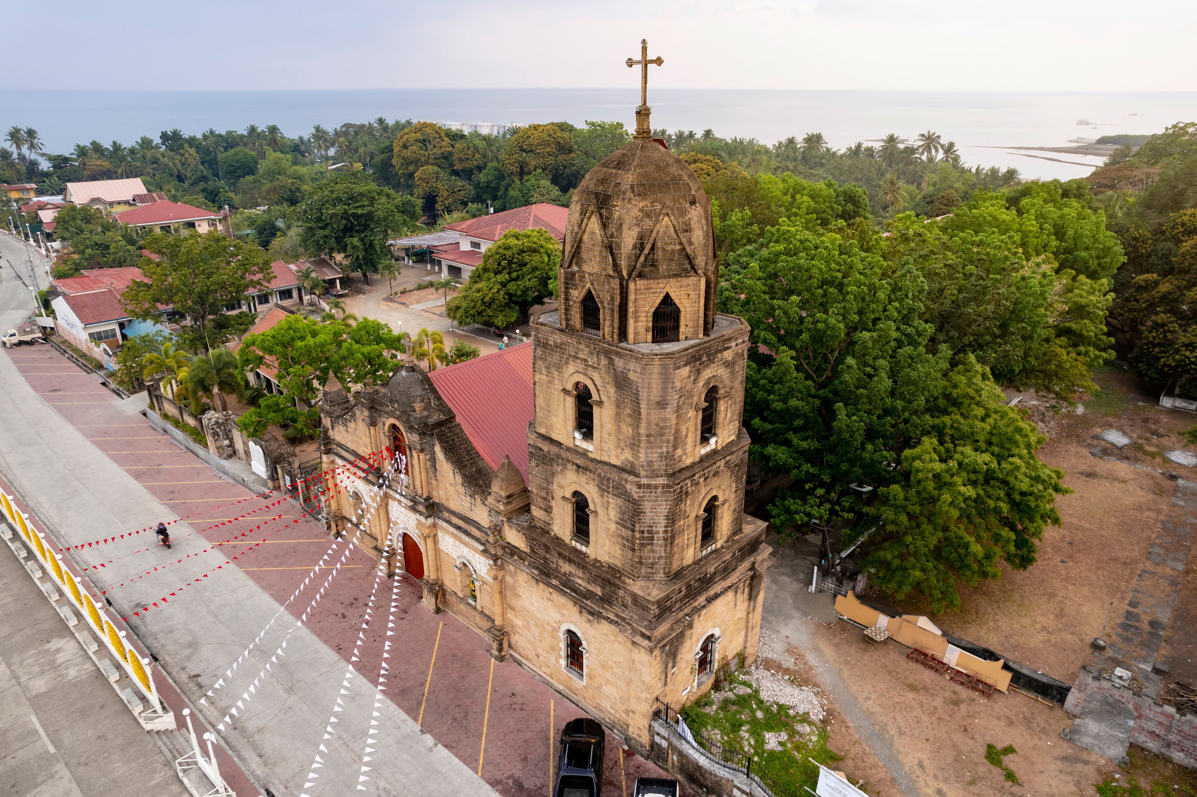Guimbal, Iloilo, Philippines - April 2023: Aerial of Guimbal Church, also known as San Nicolas de Tolentino Church.