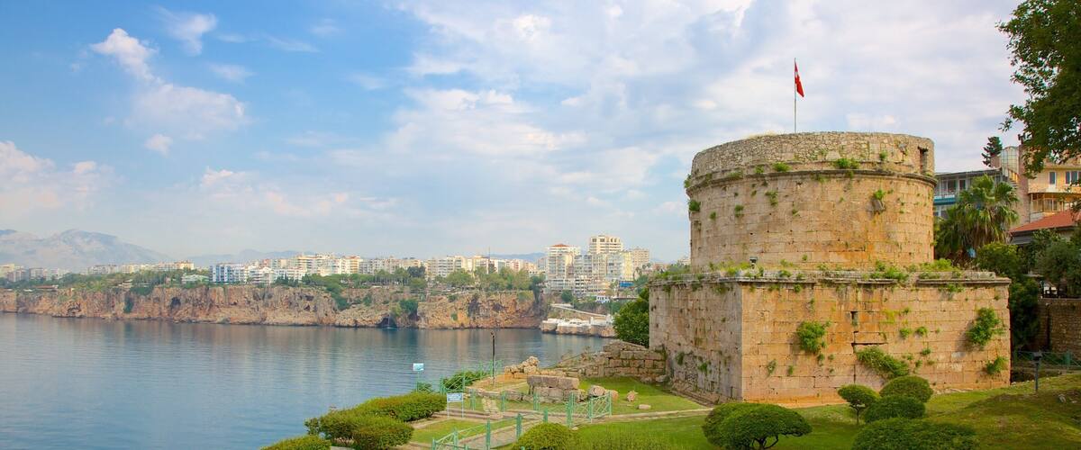 Antalya City Centre which includes general coastal views, a coastal town and heritage architecture