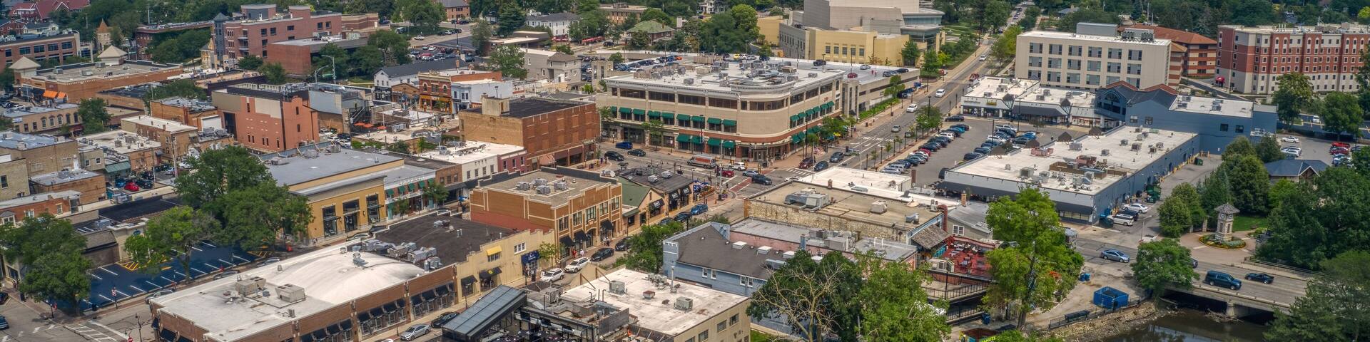 Aerial View of the Chicago Suburb of Naperville, Illinois