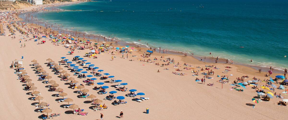stunning beach in Albufeira during summer (Algarve region), Portugal