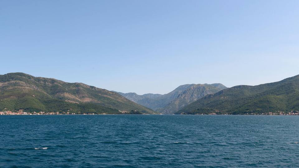 Panoramic view of Tivat bay’s northwest west side, Kotor bay, Montenegro.