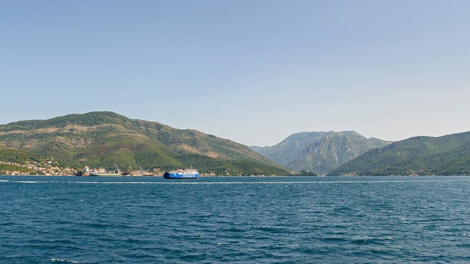 Panoramic view of Tivat bay’s northwest west side, Kotor bay, Montenegro.