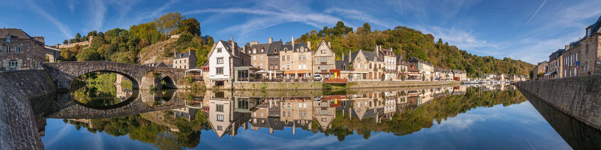 Panorama of the reflections in La Rance (River), Dinan, France.