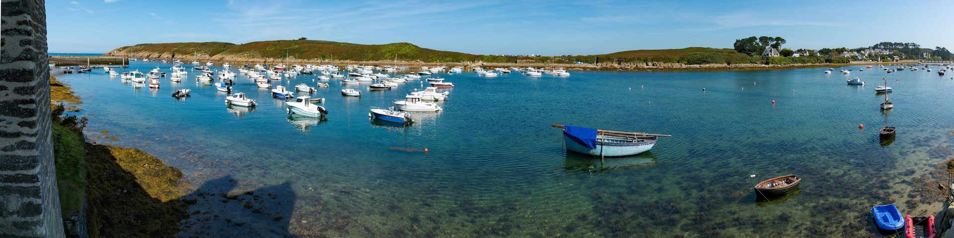the old harbor and port of La Conquet on the Brittany coast in France