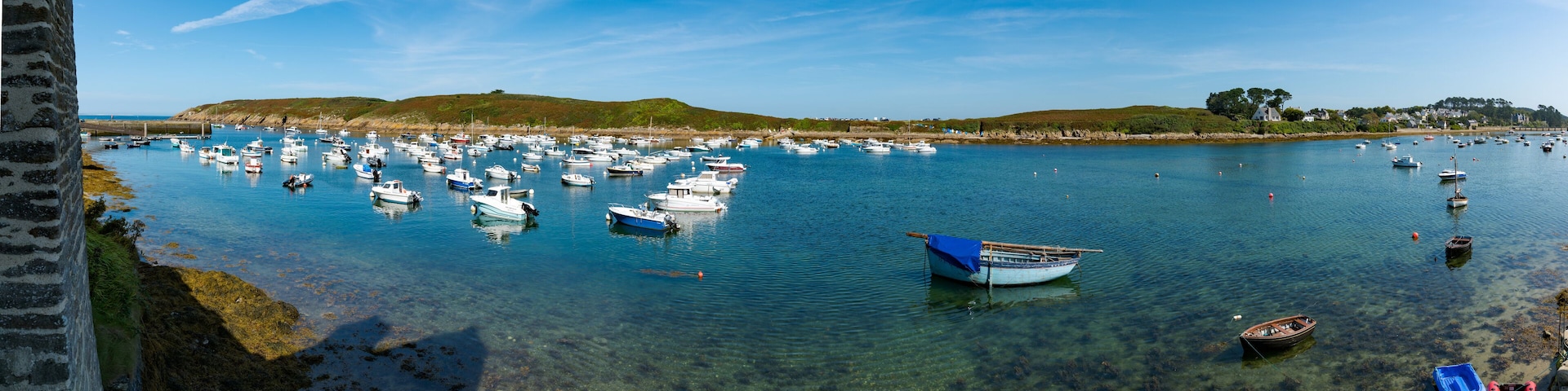 the old harbor and port of La Conquet on the Brittany coast in France