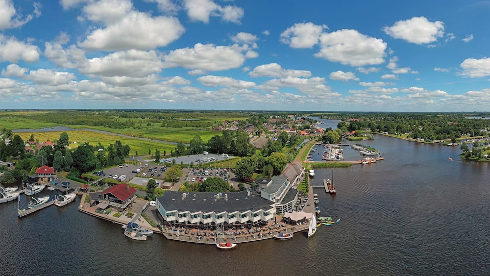 Aerial panorama from the city Earnewoude in Friesland the Netherlands
