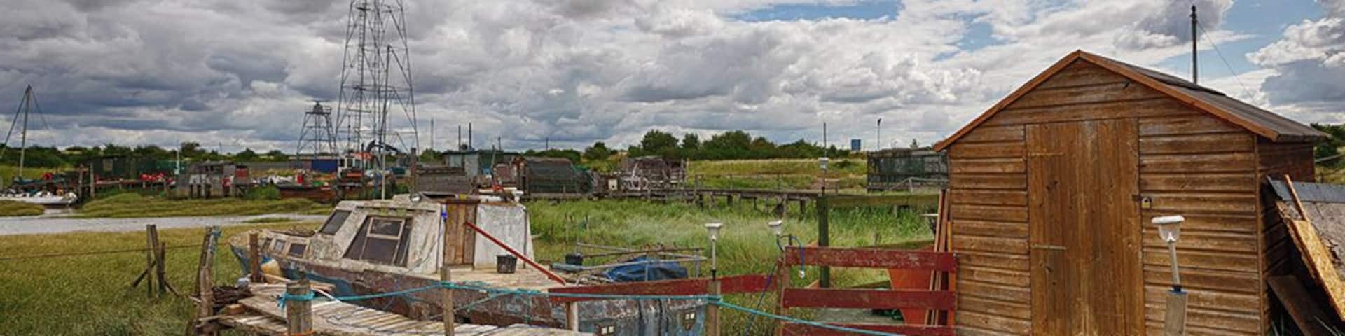 A marina of old boats and shacks just outside Greenhythe in Kent, a great place to wander. and take in the atmosphere.