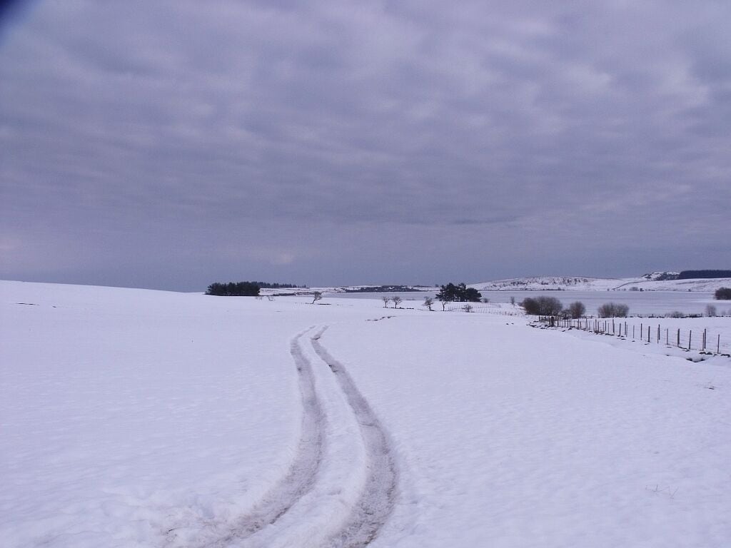 Snow Tracks Quad bike or maybe even a snow mobile. Loch Coulter in the distance.