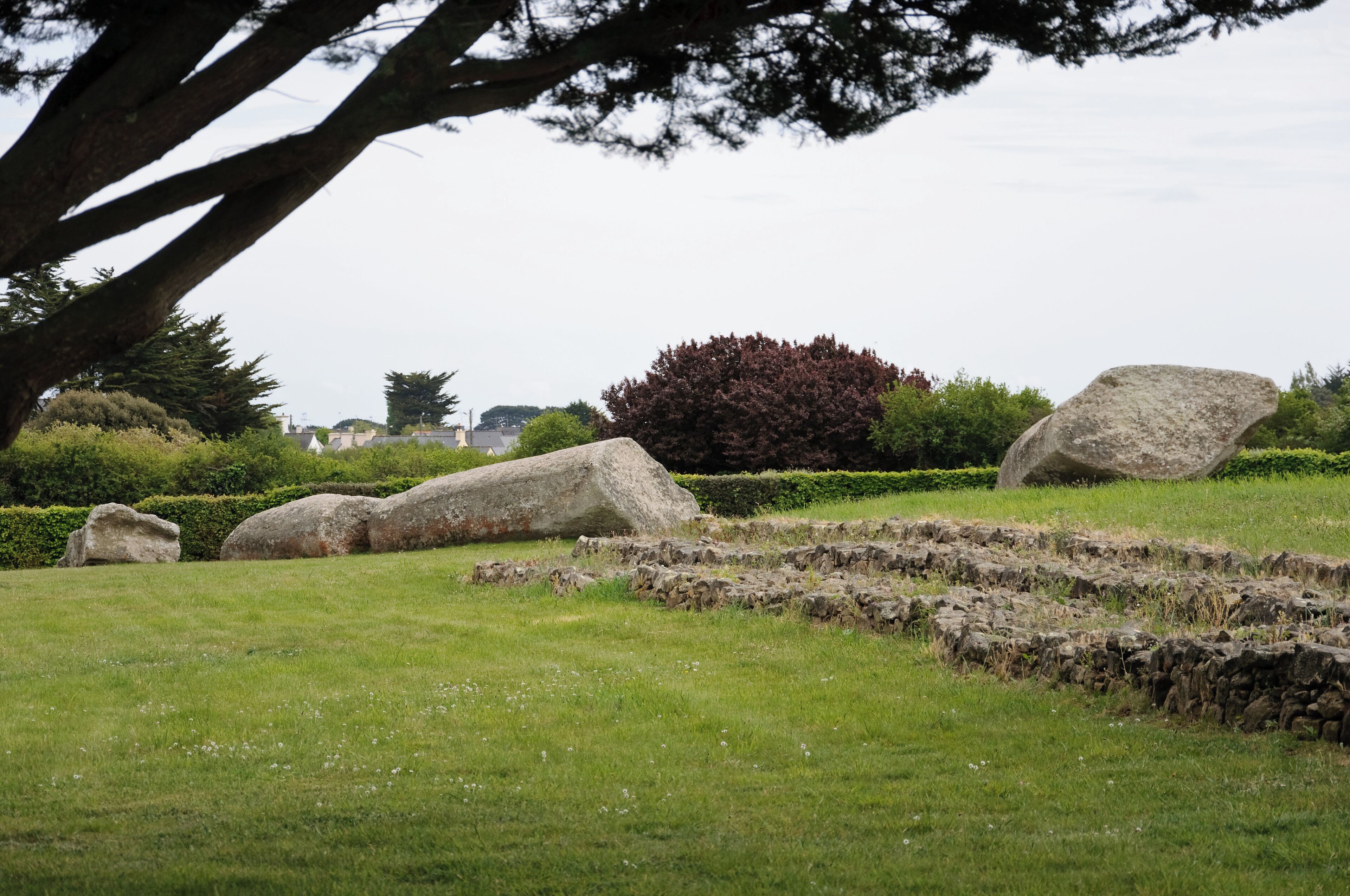 The broken Great Menhir, seen from the tumulus of Er Grah, in Locmariaquer (Morbihan, Brittany, France)