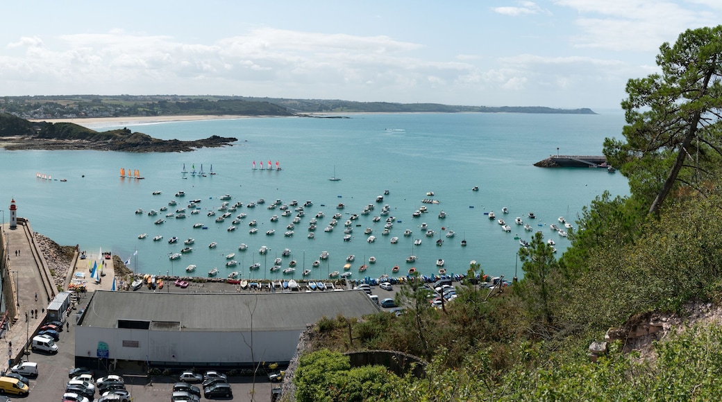 panorama view from above of the old port and harbor of Erquy in Brittany