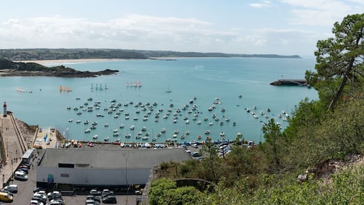 panorama view from above of the old port and harbor of Erquy in Brittany