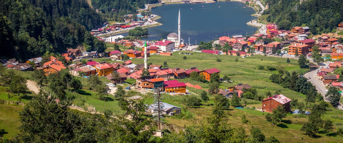 Uzungol(Long Lake):One of the most beautiful tourist places in Turkey.The mountain valley with a trout lake and a small village in Trabzon,Turkey.