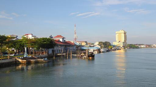 The riverbank of Muar river, where Muar town is located. Muar is an old town in the state of Johor, Malaysia.