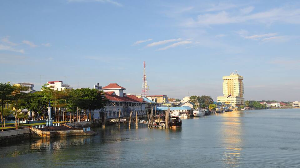 The riverbank of Muar river, where Muar town is located. Muar is an old town in the state of Johor, Malaysia.