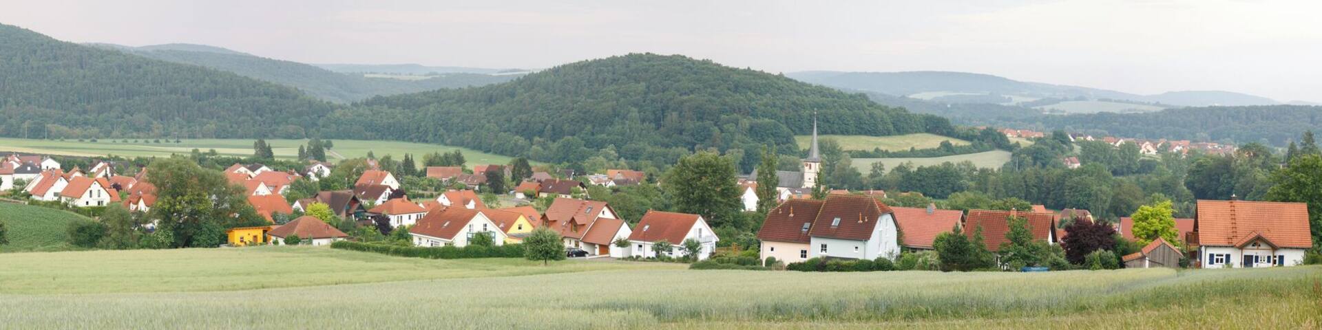 panorama of Aschach, Bad Kissingen, Bavaria, Germany - photo taken from the new sports field
