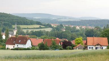 panorama of Aschach, Bad Kissingen, Bavaria, Germany - photo taken from the new sports field