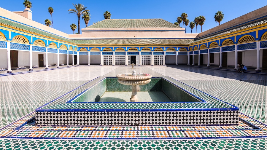 colorful patio of marrakech bahia palace, morocco