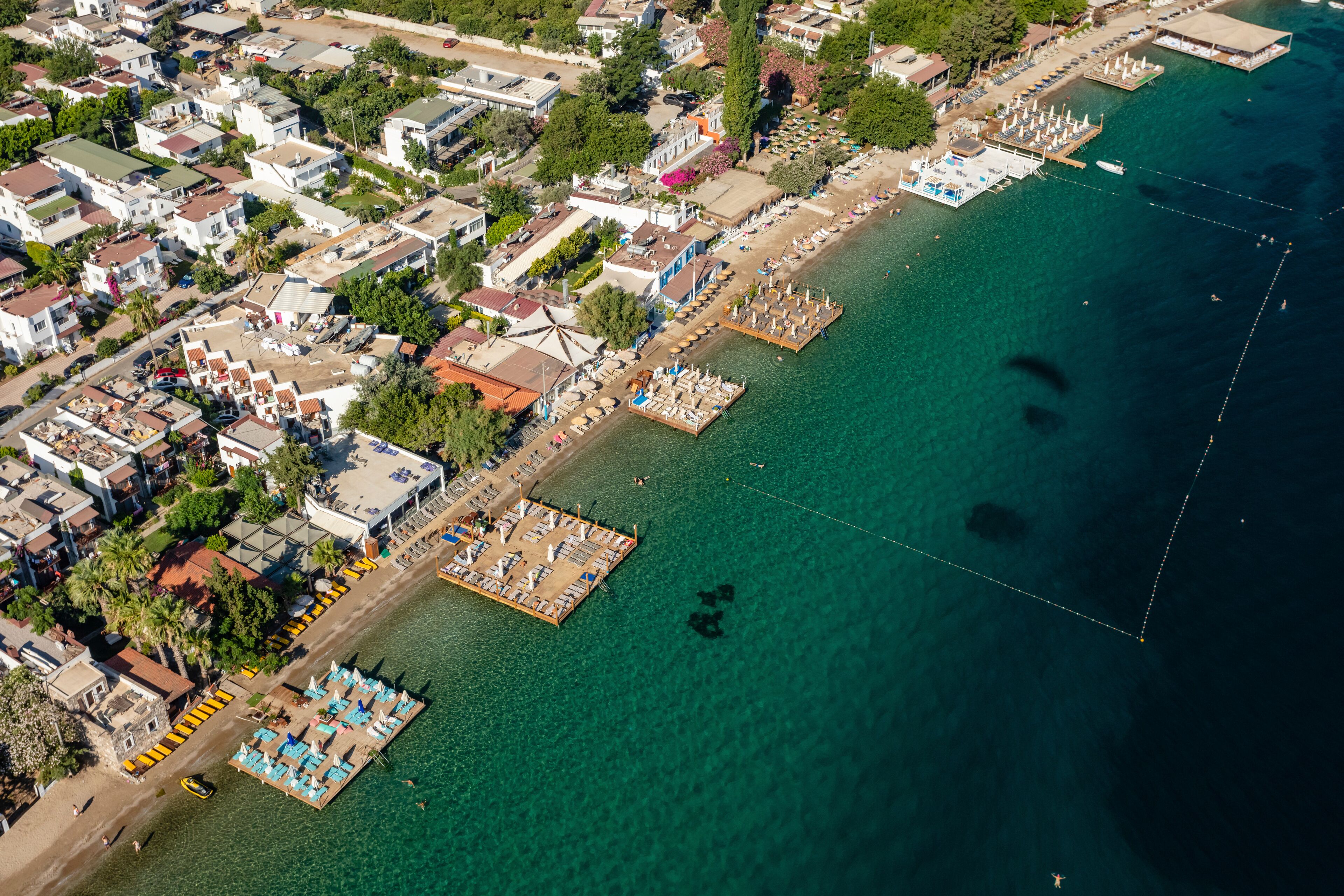 Aerial view of beach in Golkoy, Bodrum, Turkey.