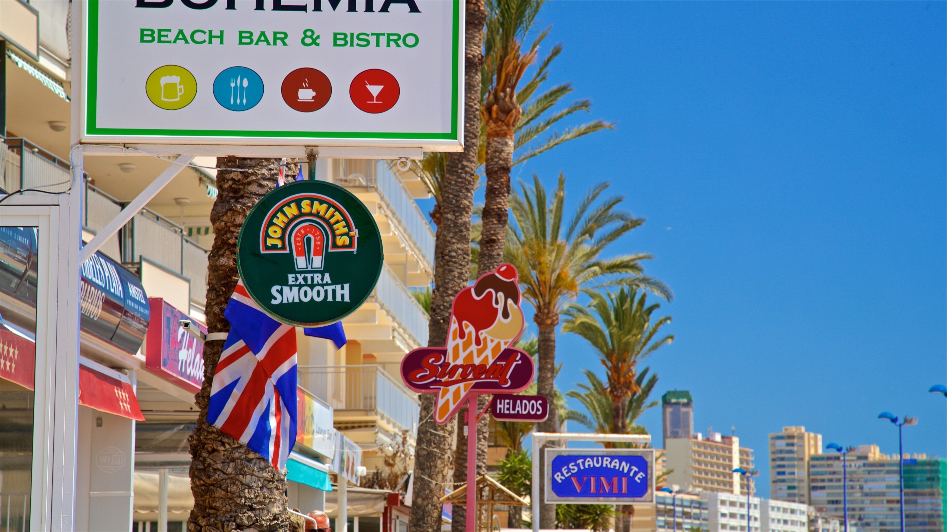 Poniente Beach which includes signage