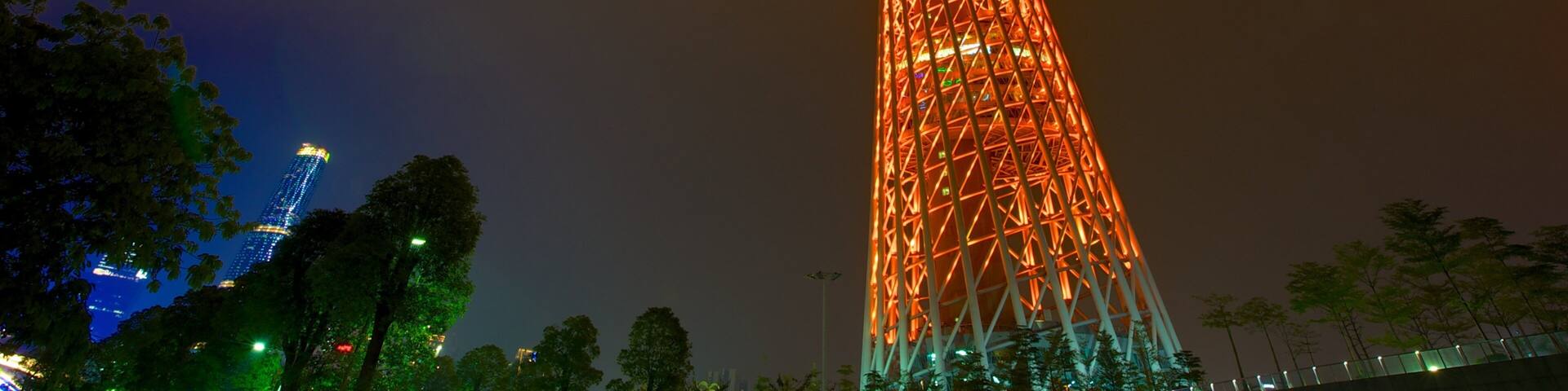 Canton Tower showing a city, modern architecture and a high-rise building
