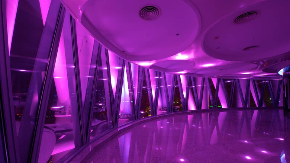 Canton Tower showing modern architecture and interior views