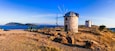 Bodrum - popular tourist coastal town in Turkey. Traditional old windmills
