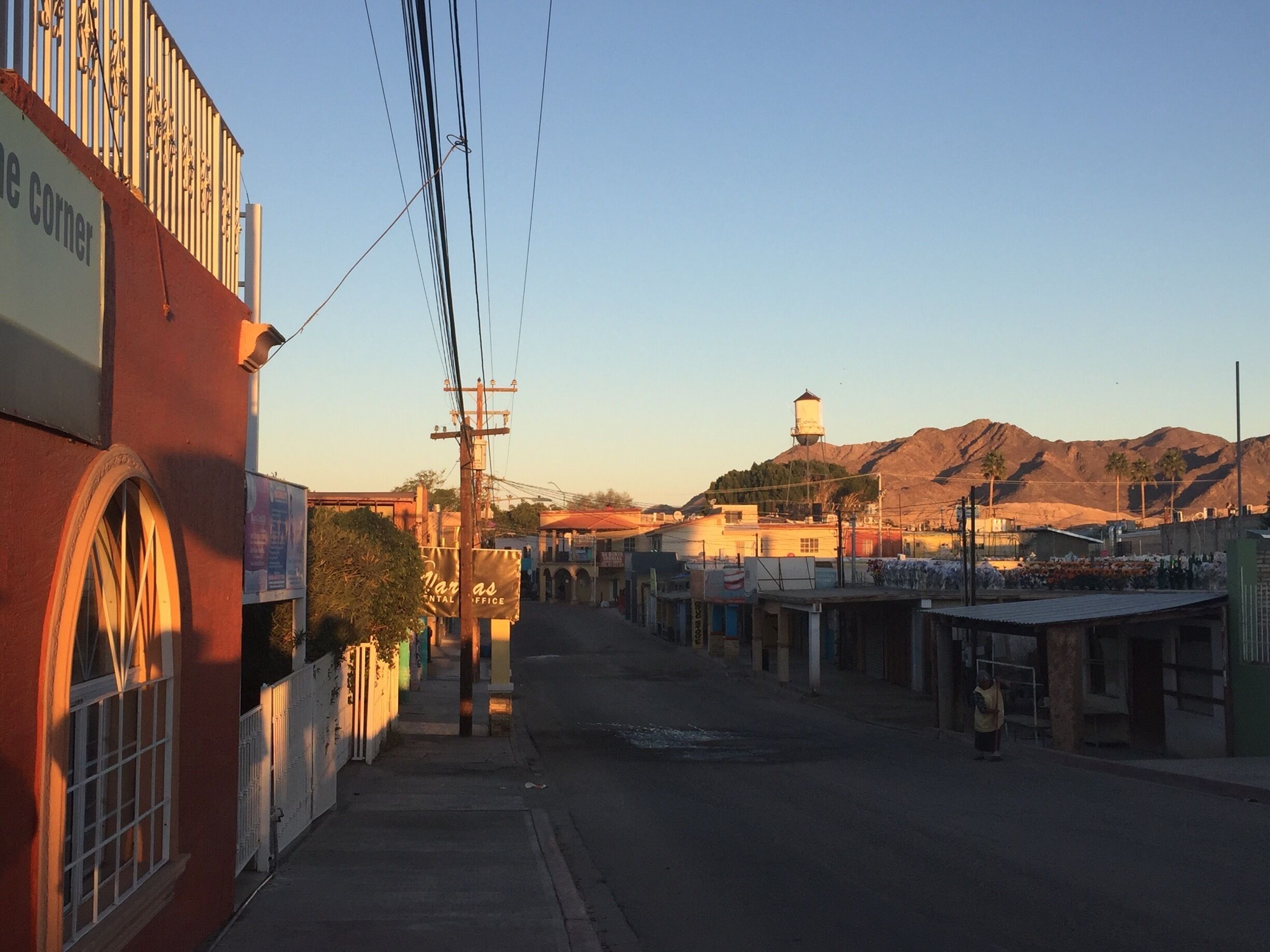 Morning in Los Algodones, before the sun has risen high enough to shine on the streets and before the vendors, dental patients, and tourists have arrived.