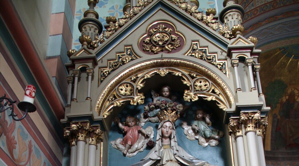 Italy, South Tyrol, Franzensfeste. The Parish church “Sacred Heart of Jesus”” built in 1899 in neo-Romanesque style on plan of Franz von Neumann and under the direction of Josef Huber. On the occasion of the centenary were brought to light the frescoes representing the birth and the resurrection of Christ.