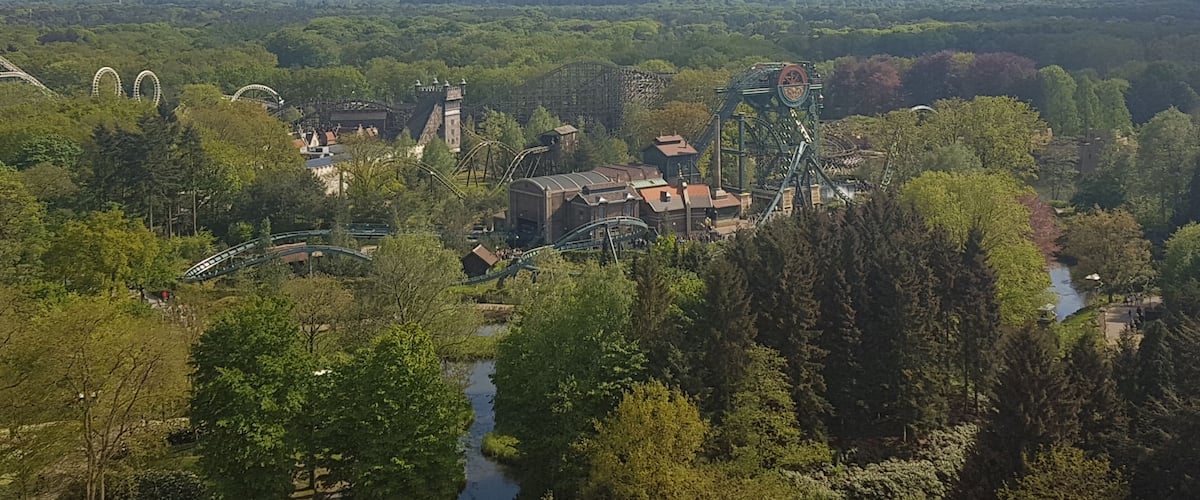 Beautiful aerial panorama of the Efteling Park, which is one of the oldest theme parks, Kaatsheuvel, Netherlands.