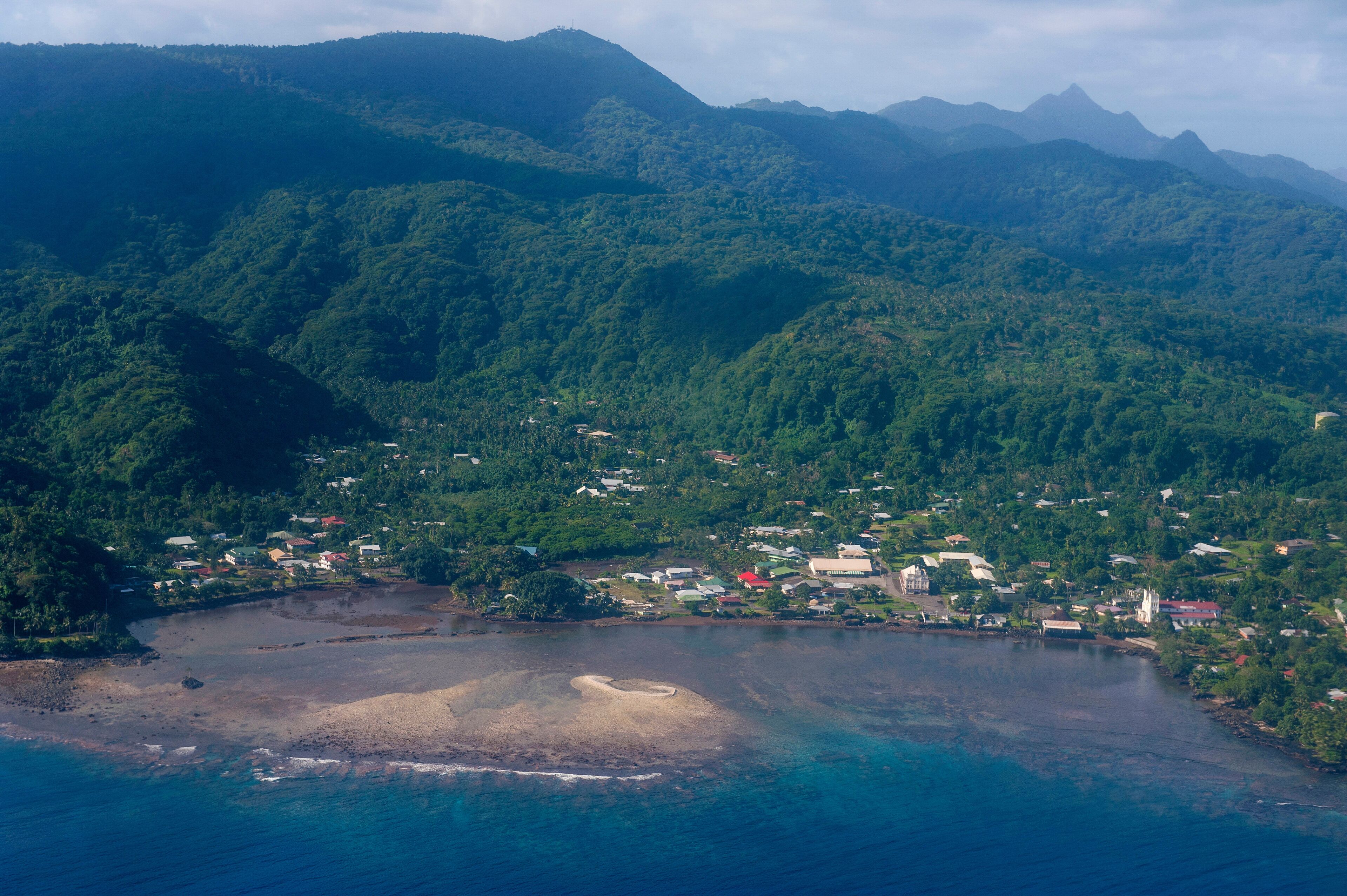 Aerial of the island of Upolu, Samoa, South Pacific