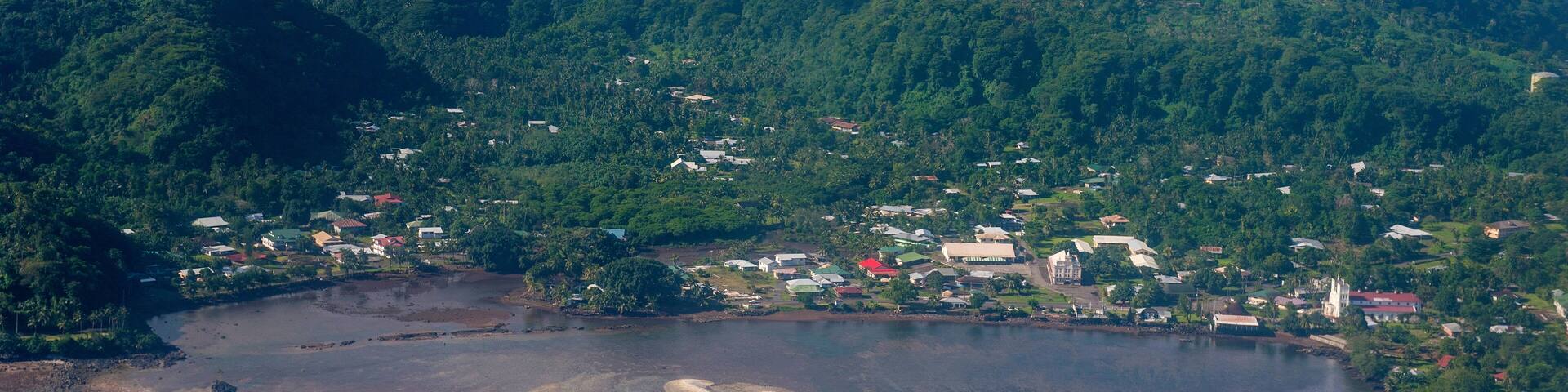 Aerial of the island of Upolu, Samoa, South Pacific
