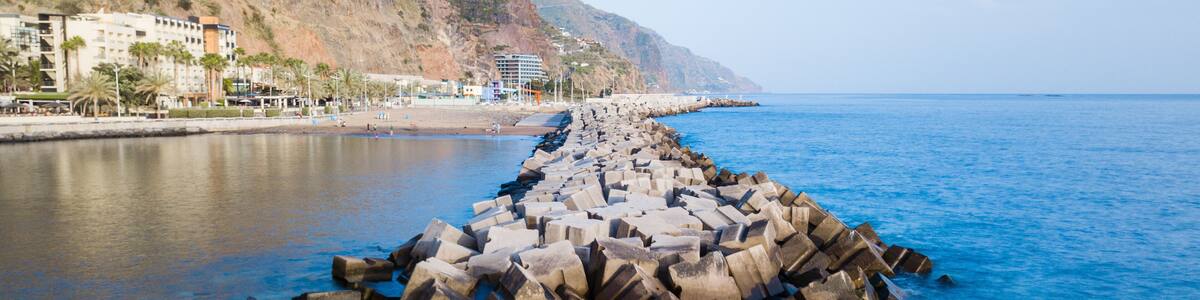 Scenic shot of the Estreito da Calheta in Madeira, Portugal, with the sea and cliff views