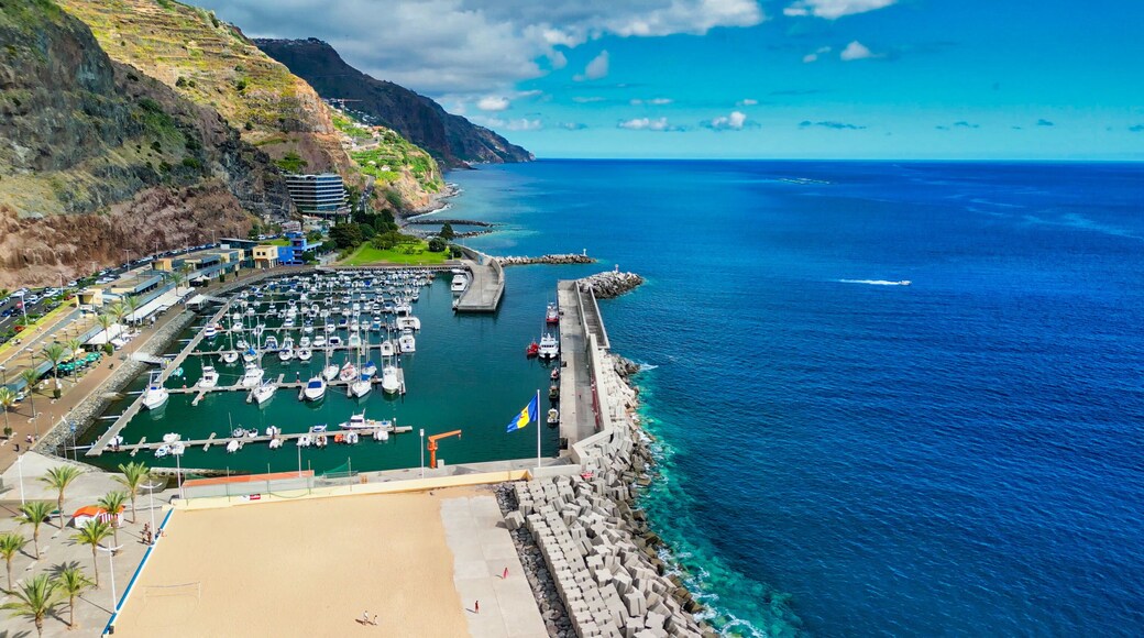 Aerial view of Calheta Beach in Madeira